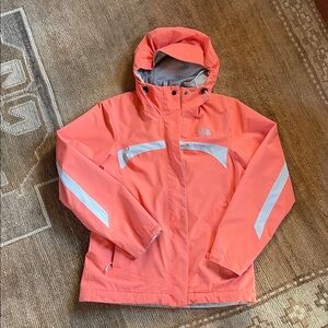 The North Face Bright Coral Jacket with Silver Accents